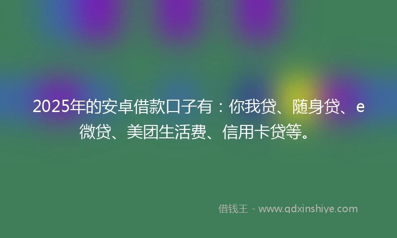 2025年的安卓借款口子有：你我贷、随身贷、e微贷、美团生活费、信用卡贷等。