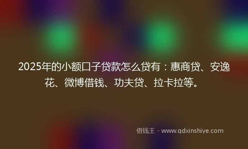 2025年的小额口子贷款怎么贷有：惠商贷、安逸花、微博借钱、功夫贷、拉卡拉等。