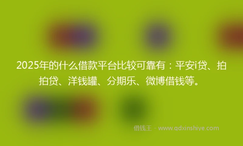 2025年的什么借款平台比较可靠有：平安i贷、拍拍贷、洋钱罐、分期乐、微博借钱等。