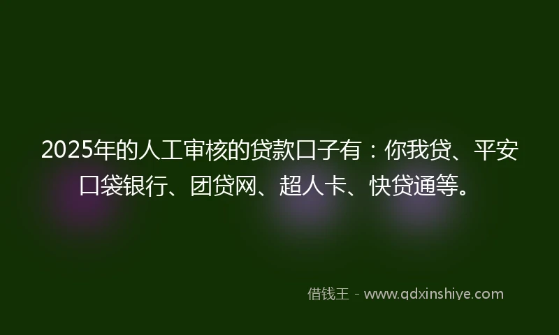 2025年的人工审核的贷款口子有：你我贷、平安口袋银行、团贷网、超人卡、快贷通等。
