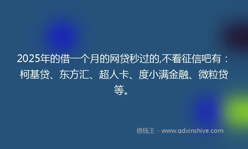 2025年的借一个月的网贷秒过的,不看征信吧有：柯基贷、东方汇、超人卡、度小满金融、微粒贷等。