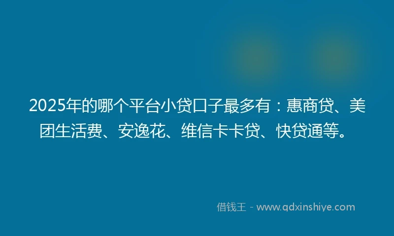 2025年的哪个平台小贷口子最多有：惠商贷、美团生活费、安逸花、维信卡卡贷、快贷通等。