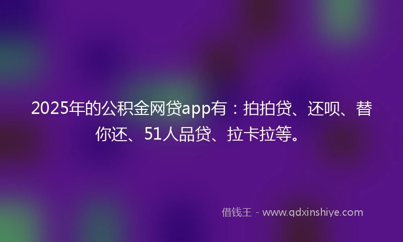 2025年的公积金网贷app有：拍拍贷、还呗、替你还、51人品贷、拉卡拉等。