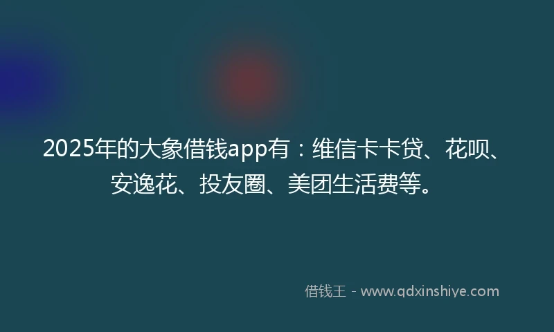 2025年的大象借钱app有：维信卡卡贷、花呗、安逸花、投友圈、美团生活费等。