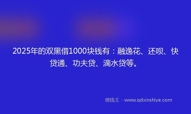 2025年的双黑借1000块钱有：融逸花、还呗、快贷通、功夫贷、滴水贷等。