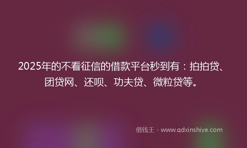 2025年的不看征信的借款平台秒到有：拍拍贷、团贷网、还呗、功夫贷、微粒贷等。