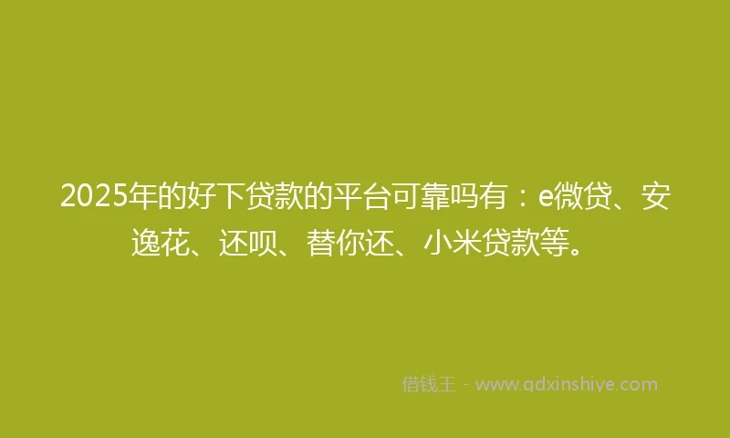 2025年的好下贷款的平台可靠吗有:e微贷、安逸花、还呗、替你还、小米贷款等。