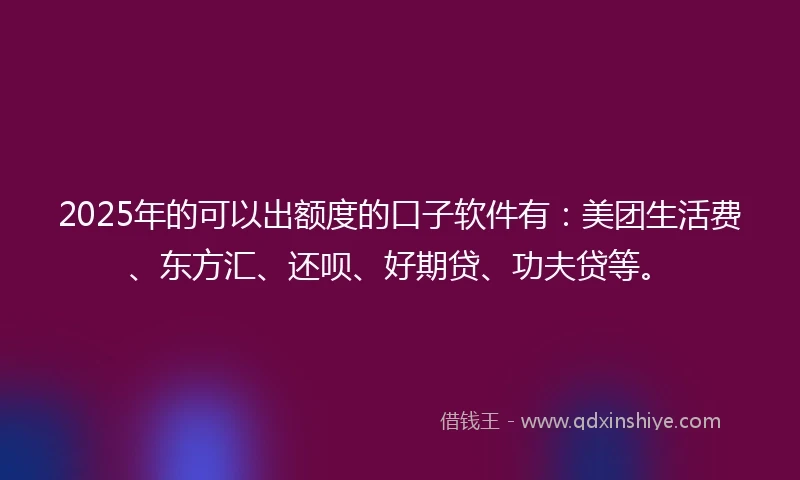 2025年的可以出额度的口子软件有：美团生活费、东方汇、还呗、好期贷、功夫贷等。