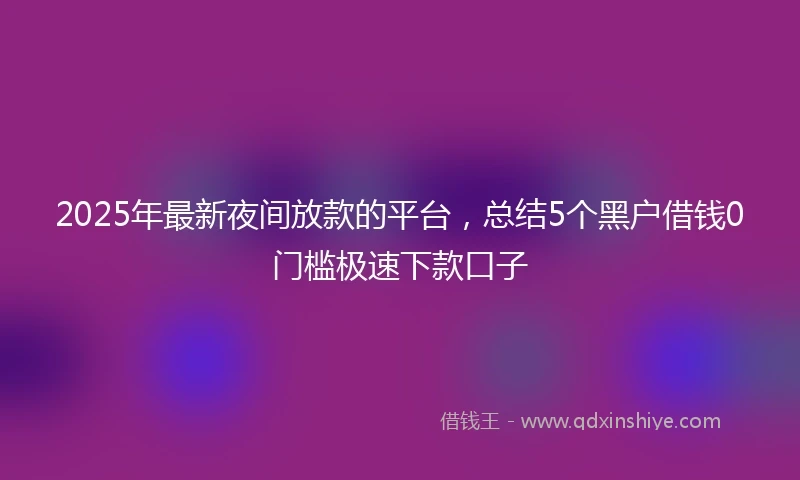 2025年最新夜间放款的平台,总结5个黑户借钱0门槛极速下款口子