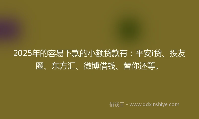 2025年的容易下款的小额贷款有：平安i贷、投友圈、东方汇、微博借钱、替你还等。