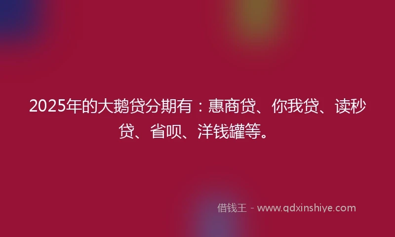 2025年的大鹅贷分期有:惠商贷、你我贷、读秒贷、省呗、洋钱罐等。