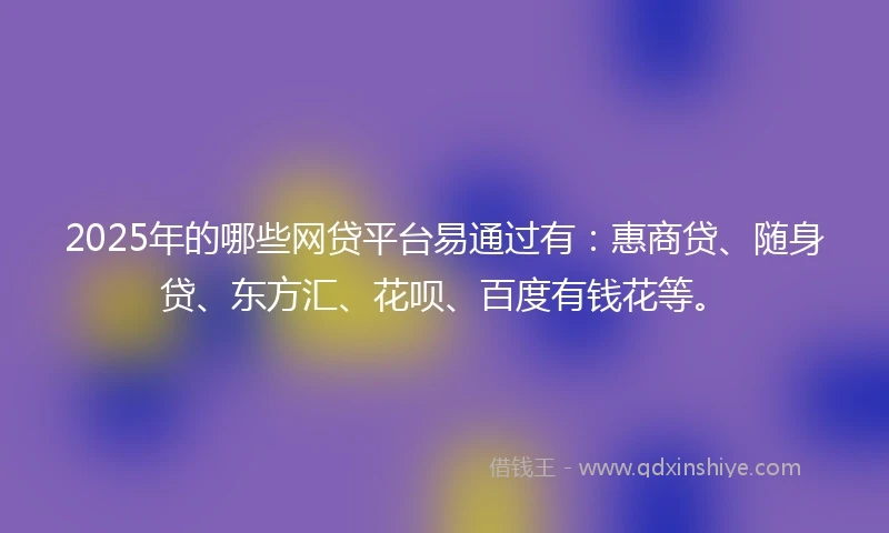 2025年的哪些网贷平台易通过有：惠商贷、随身贷、东方汇、花呗、百度有钱花等。