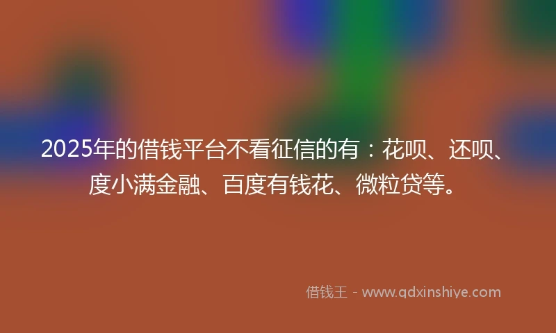 2025年的借钱平台不看征信的有：花呗、还呗、度小满金融、百度有钱花、微粒贷等。