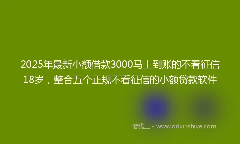 2025年最新小额借款3000马上到账的不看征信18岁，整合五个正规不看征信的小额贷款软件