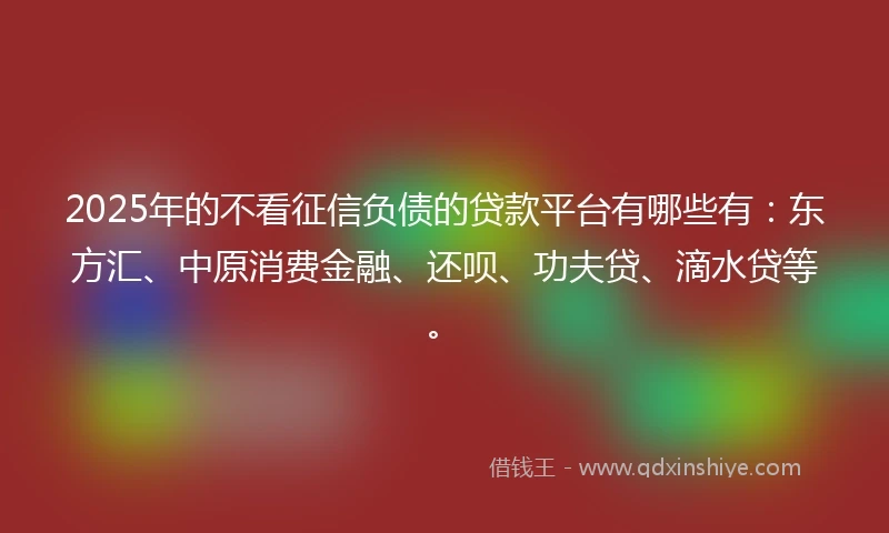 2025年的不看征信负债的贷款平台有哪些有：东方汇、中原消费金融、还呗、功夫贷、滴水贷等。