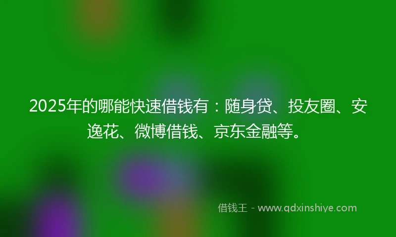 2025年的哪能快速借钱有:随身贷、投友圈、安逸花、微博借钱、京东金融等。