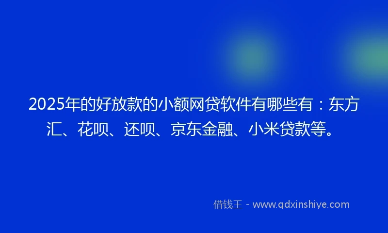 2025年的好放款的小额网贷软件有哪些有:东方汇、花呗、还呗、京东金融、小米贷款等。