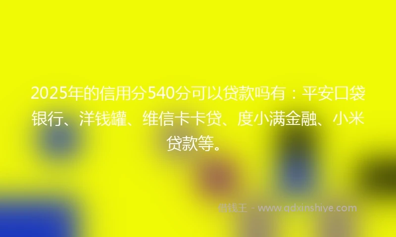 2025年的信用分540分可以贷款吗有：平安口袋银行、洋钱罐、维信卡卡贷、度小满金融、小米贷款等。