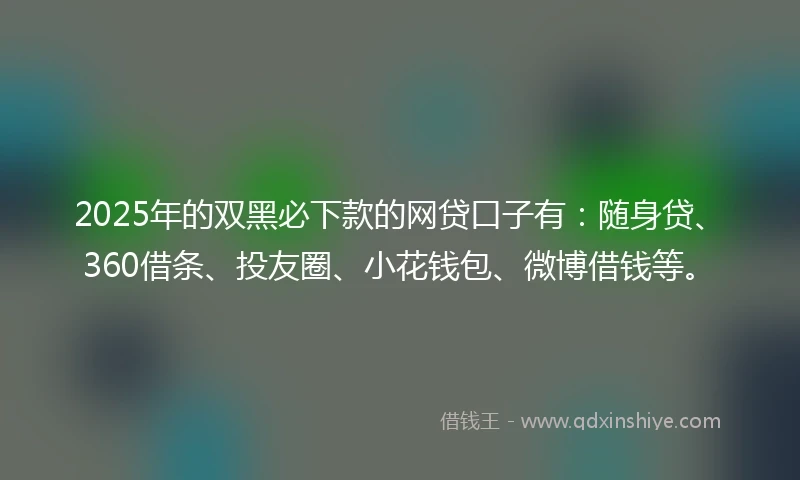 2025年的双黑必下款的网贷口子有：随身贷、360借条、投友圈、小花钱包、微博借钱等。