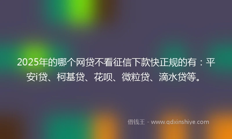 2025年的哪个网贷不看征信下款快正规的有：平安i贷、柯基贷、花呗、微粒贷、滴水贷等。