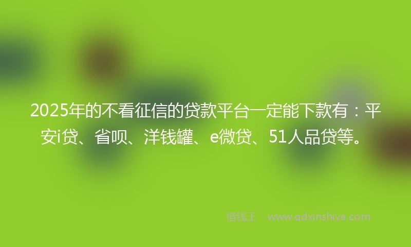 2025年的不看征信的贷款平台一定能下款有：平安i贷、省呗、洋钱罐、e微贷、51人品贷等。