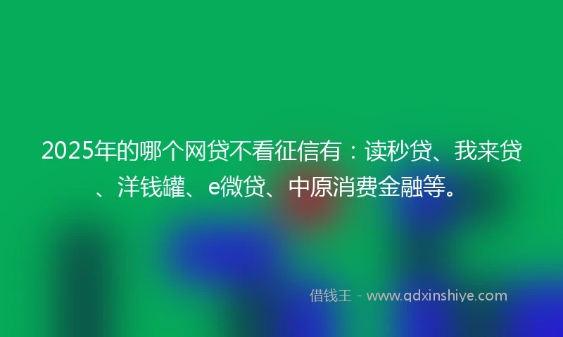 2025年的哪个网贷不看征信有：读秒贷、我来贷、洋钱罐、e微贷、中原消费金融等。