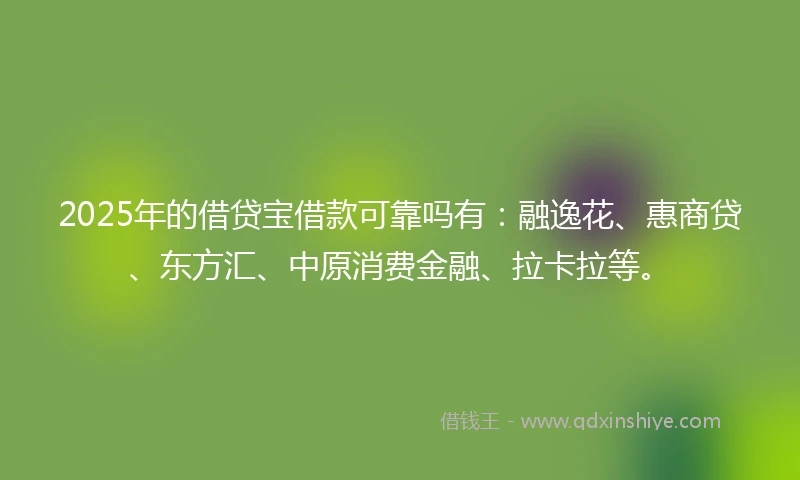 2025年的借贷宝借款可靠吗有：融逸花、惠商贷、东方汇、中原消费金融、拉卡拉等。