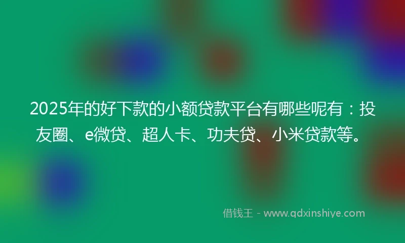 2025年的好下款的小额贷款平台有哪些呢有：投友圈、e微贷、超人卡、功夫贷、小米贷款等。