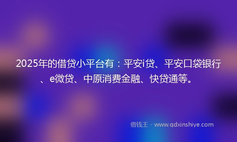 2025年的借贷小平台有：平安i贷、平安口袋银行、e微贷、中原消费金融、快贷通等。