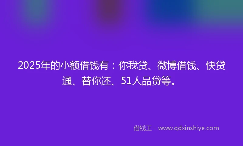 2025年的小额借钱有：你我贷、微博借钱、快贷通、替你还、51人品贷等。