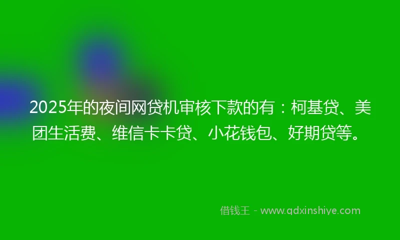 2025年的夜间网贷机审核下款的有：柯基贷、美团生活费、维信卡卡贷、小花钱包、好期贷等。