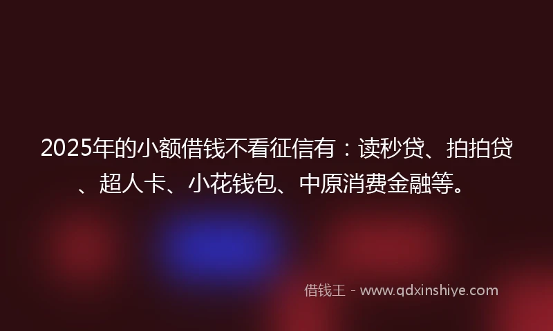 2025年的小额借钱不看征信有：读秒贷、拍拍贷、超人卡、小花钱包、中原消费金融等。