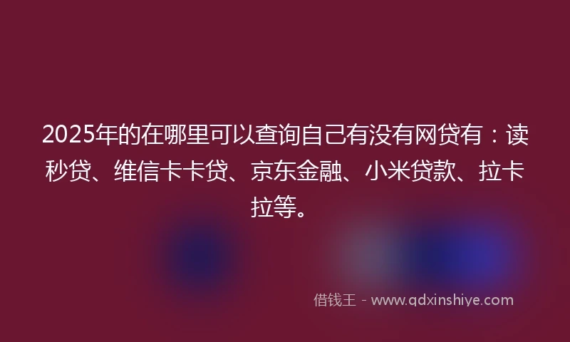 2025年的在哪里可以查询自己有没有网贷有:读秒贷、维信卡卡贷、京东金融、小米贷款、拉卡拉等。