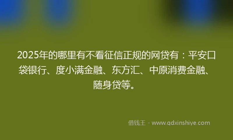 2025年的哪里有不看征信正规的网贷有：平安口袋银行、度小满金融、东方汇、中原消费金融、随身贷等。