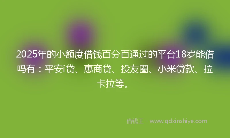 2025年的小额度借钱百分百通过的平台18岁能借吗有：平安i贷、惠商贷、投友圈、小米贷款、拉卡拉等。