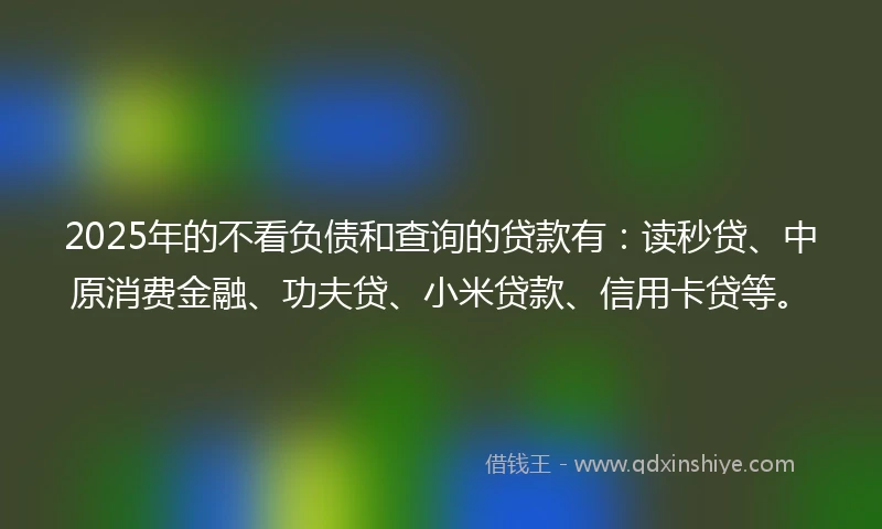 2025年的不看负债和查询的贷款有：读秒贷、中原消费金融、功夫贷、小米贷款、信用卡贷等。