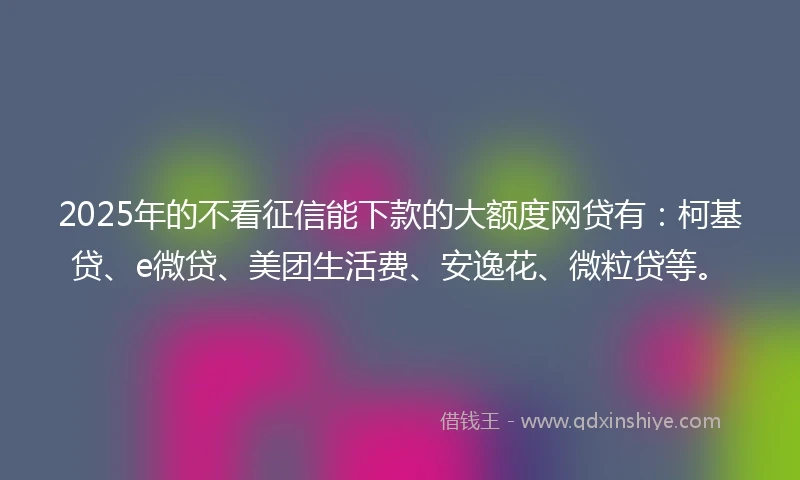 2025年的不看征信能下款的大额度网贷有：柯基贷、e微贷、美团生活费、安逸花、微粒贷等。