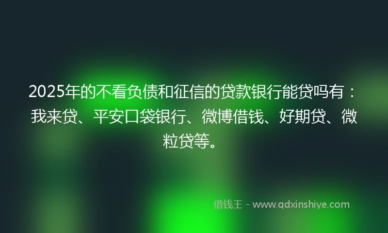 2025年的不看负债和征信的贷款银行能贷吗有：我来贷、平安口袋银行、微博借钱、好期贷、微粒贷等。