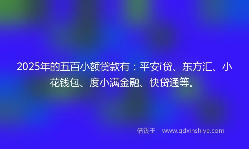 2025年的五百小额贷款有：平安i贷、东方汇、小花钱包、度小满金融、快贷通等。