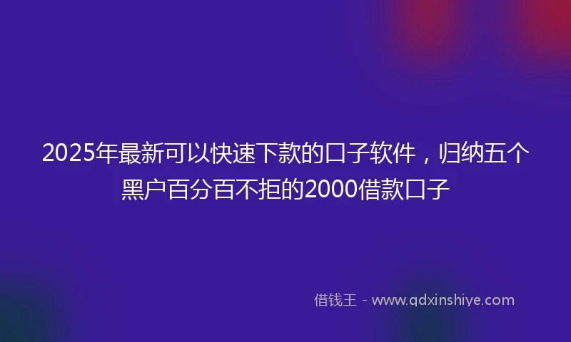 2025年最新可以快速下款的口子软件，归纳五个黑户百分百不拒的2000借款口子