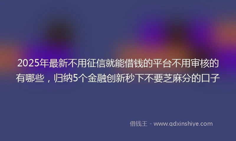 2025年最新不用征信就能借钱的平台不用审核的有哪些，归纳5个金融创新秒下不要芝麻分的口子