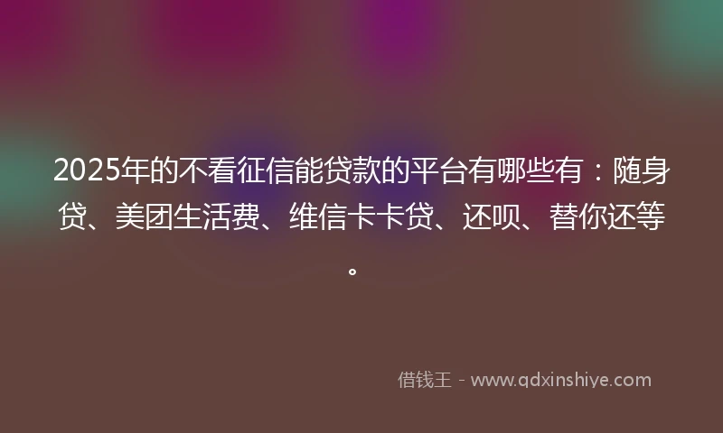 2025年的不看征信能贷款的平台有哪些有：随身贷、美团生活费、维信卡卡贷、还呗、替你还等。