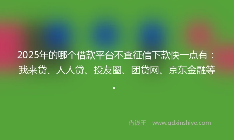 2025年的哪个借款平台不查征信下款快一点有：我来贷、人人贷、投友圈、团贷网、京东金融等。