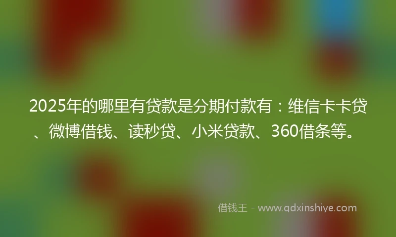 2025年的哪里有贷款是分期付款有：维信卡卡贷、微博借钱、读秒贷、小米贷款、360借条等。