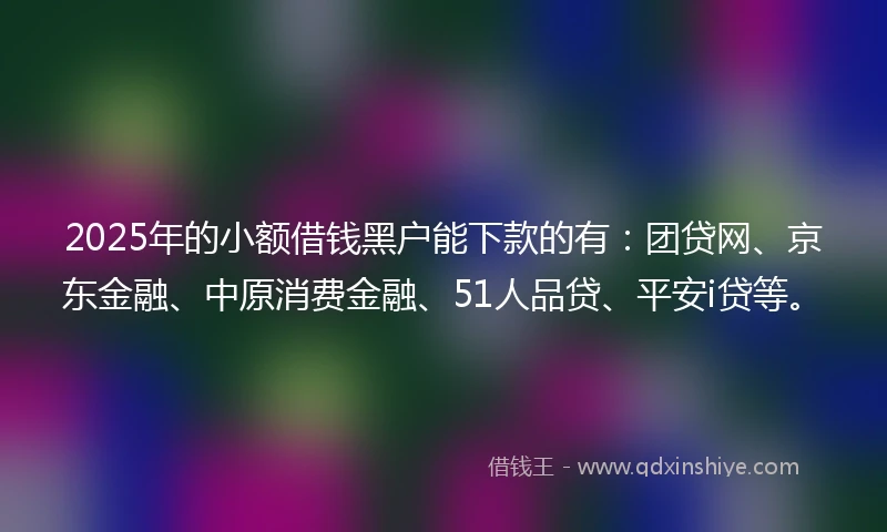 2025年的小额借钱黑户能下款的有：团贷网、京东金融、中原消费金融、51人品贷、平安i贷等。