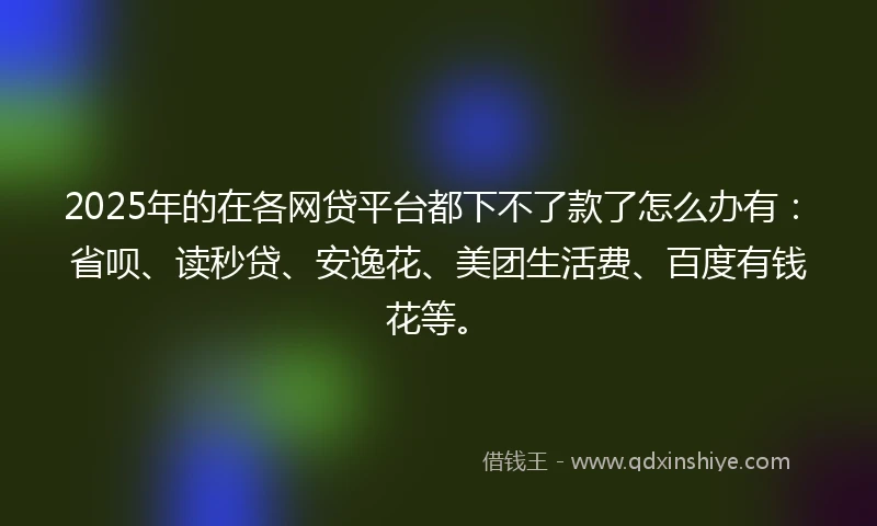 2025年的在各网贷平台都下不了款了怎么办有：省呗、读秒贷、安逸花、美团生活费、百度有钱花等。