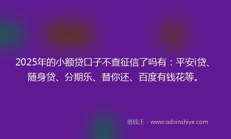 2025年的小额贷口子不查征信了吗有：平安i贷、随身贷、分期乐、替你还、百度有钱花等。