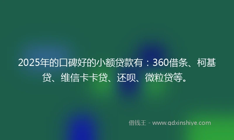 2025年的口碑好的小额贷款有：360借条、柯基贷、维信卡卡贷、还呗、微粒贷等。
