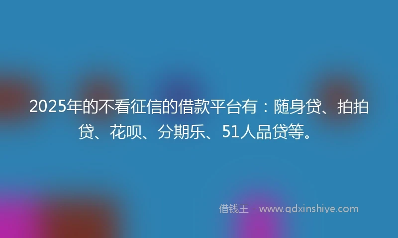 2025年的不看征信的借款平台有：随身贷、拍拍贷、花呗、分期乐、51人品贷等。