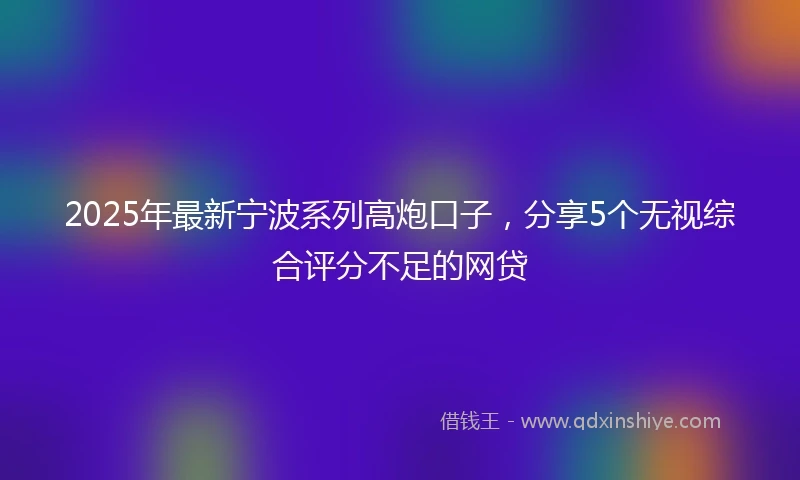 2025年最新宁波系列高炮口子，分享5个无视综合评分不足的网贷